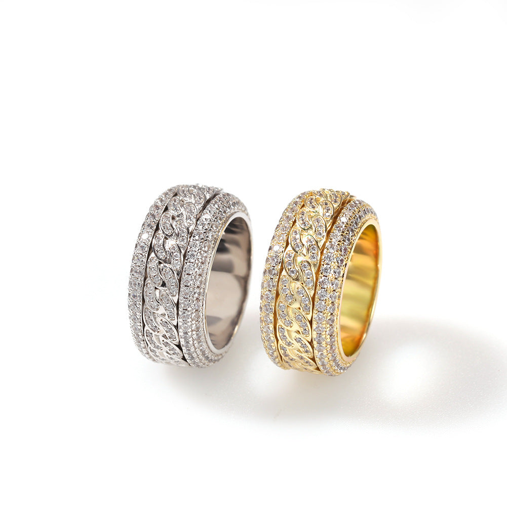 Hip-hop style zircon rotating Cuban ring