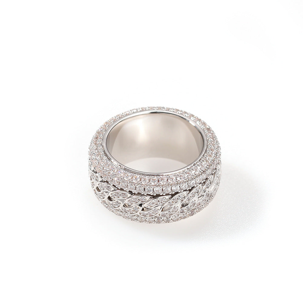 Hip-hop style zircon rotating Cuban ring
