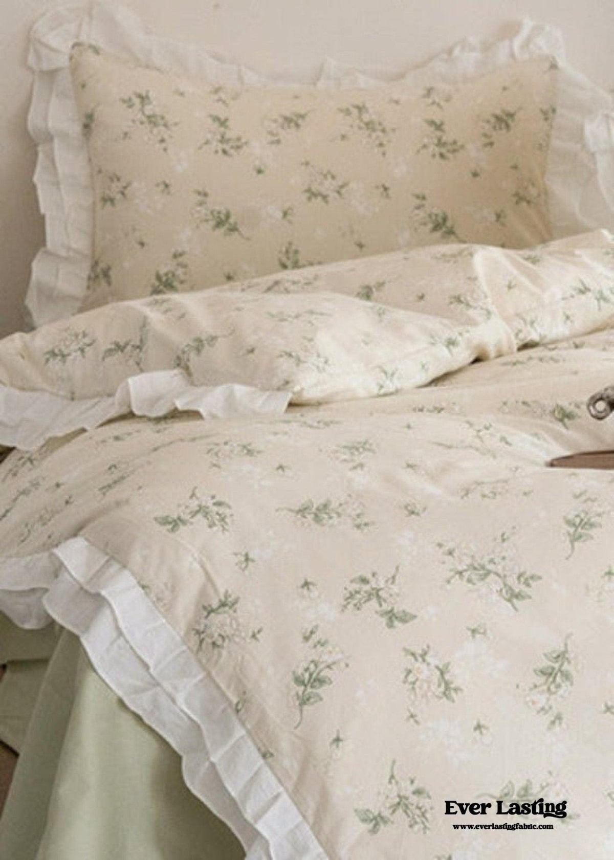 Annie Lace Ruffle Floral Bedding Set / Pink Beige