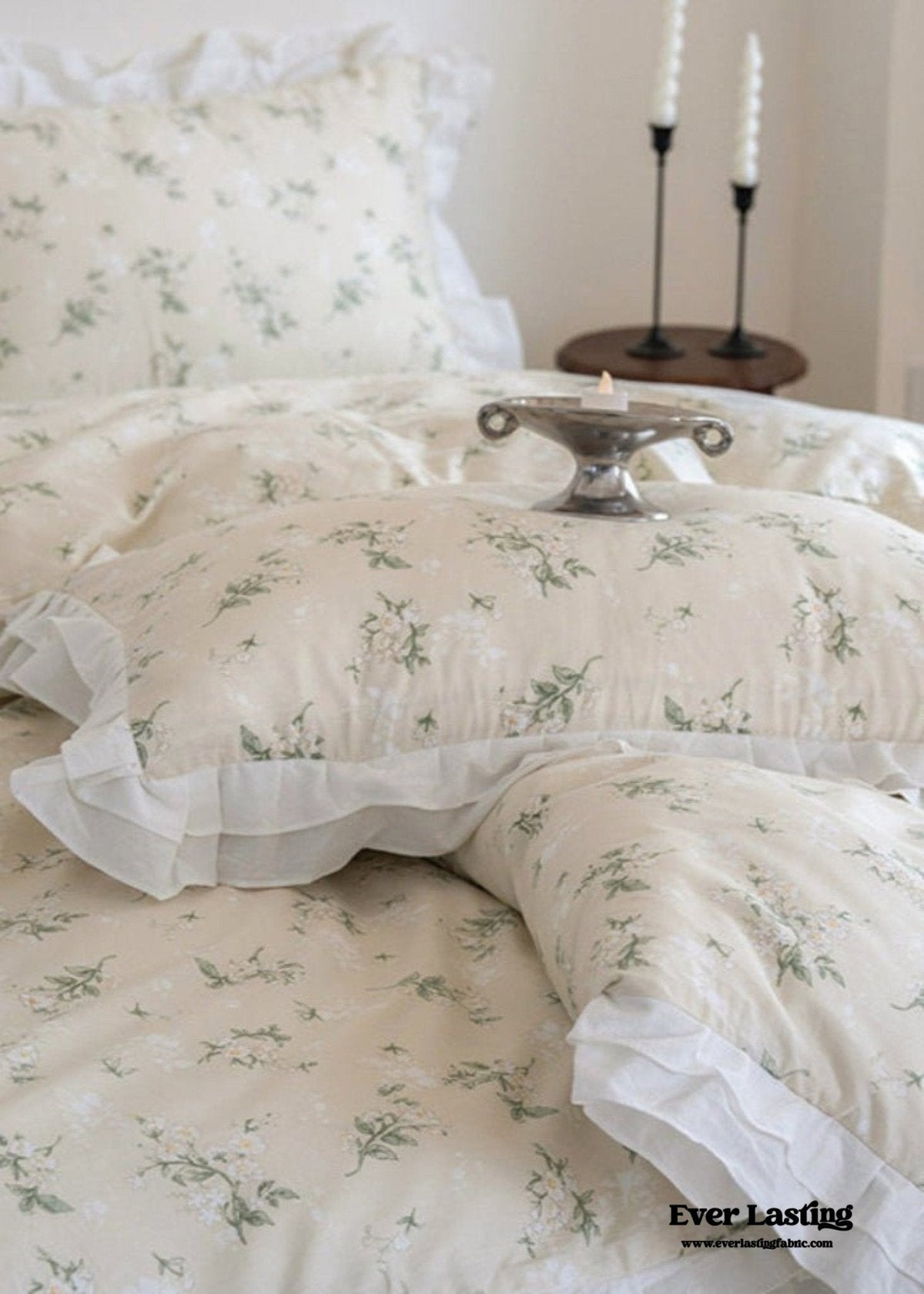 Annie Lace Ruffle Floral Bedding Set / Pink Beige