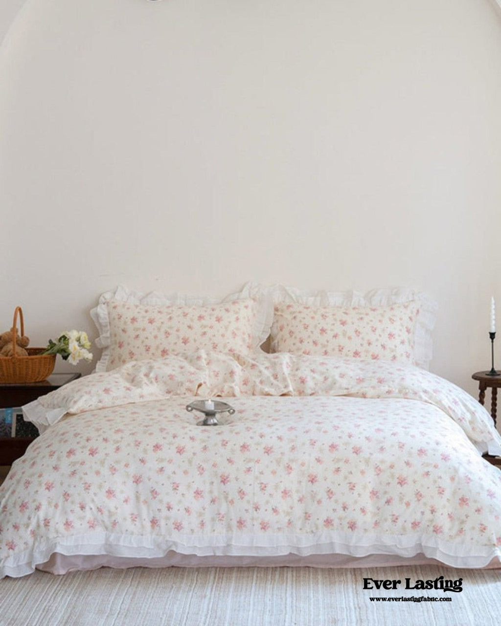 Annie Lace Ruffle Floral Bedding Set / Pink Beige