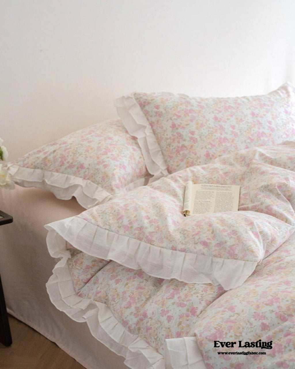Annie Lace Ruffle Floral Bedding Set / Pink Beige