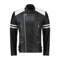Rodger's White And Black Biker Style Leather Jacket Handcrafted by Ox and Bulls