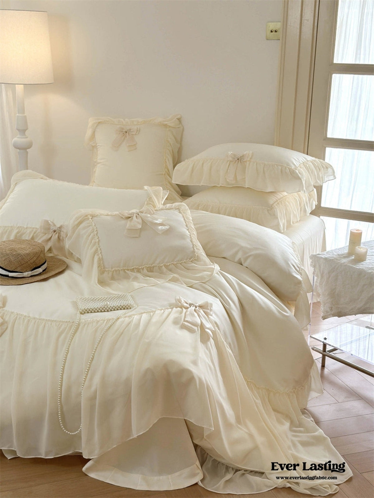 Ribbon Bow Airy Lace Bedding Set / Blue